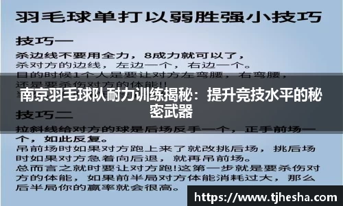 南京羽毛球队耐力训练揭秘：提升竞技水平的秘密武器